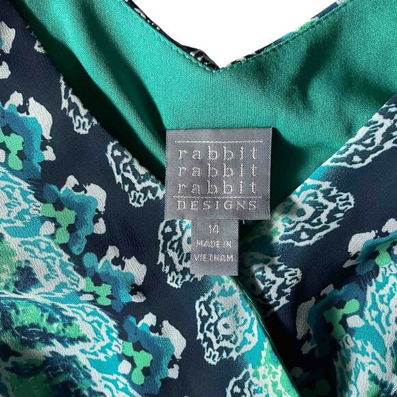 Womens Rabbit Rabbit Rabbit Designs Wrap Fit & Flare Dress Blue Geometric Sze 14 - Picture 6 of 10